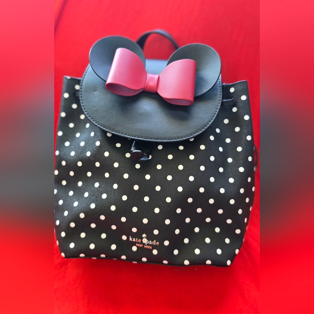 kate spade Black Polka Dot Mini Backpack with Pink Bow Accent
